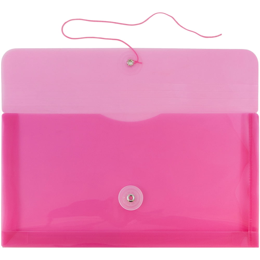 JAM Paper Plastic Envelopes with Button & String Tie Closure, #10 Business Booklet, 5 1/4 x 10, Fuchsia Pink, 3/pack