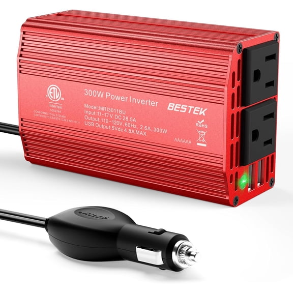 BESTEK 300W Power Inverter DC 12V to 110V AC Car Inverter with 4.2A Dual USB Car Adapter