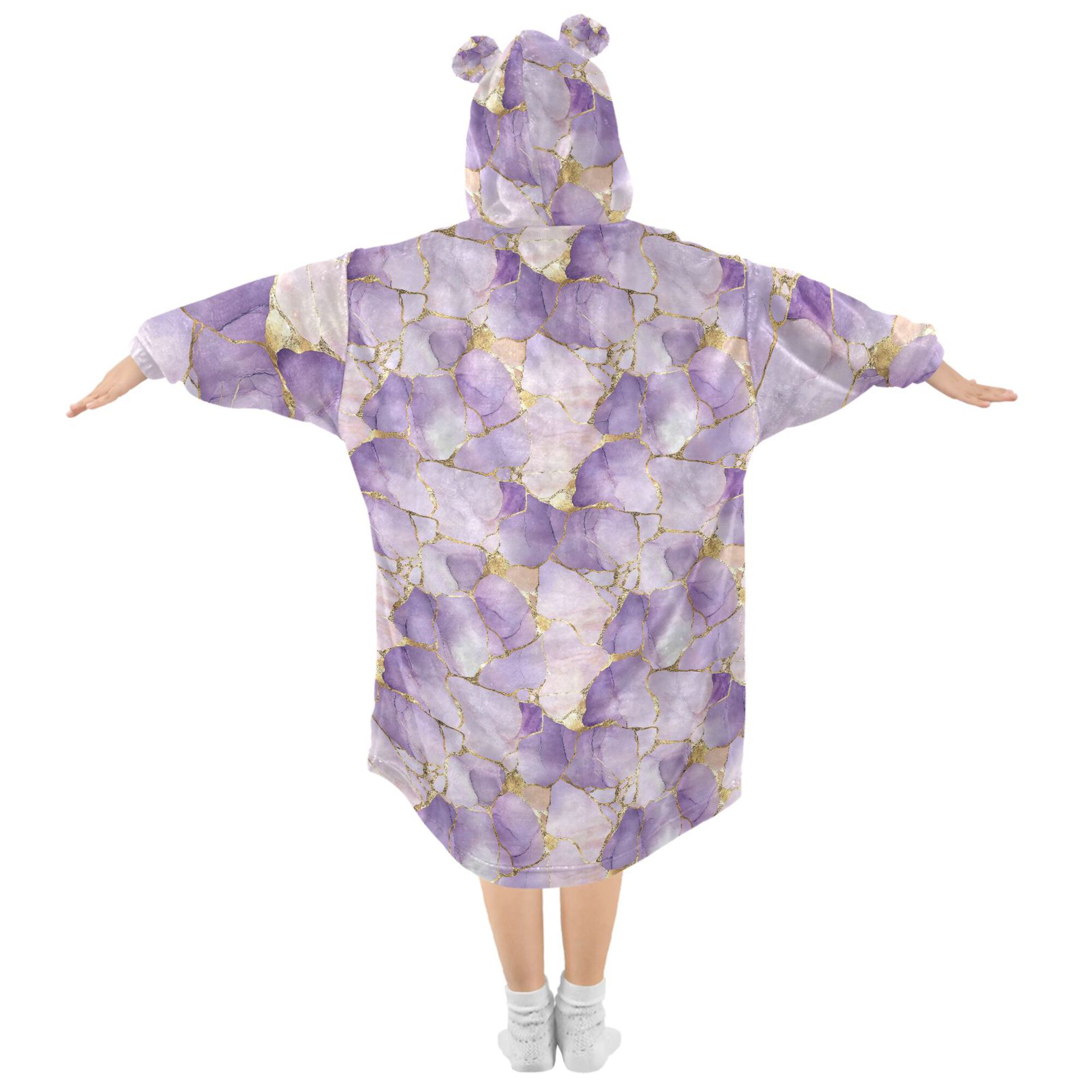 FORMRS Wearable Blanket Hoodie with Sleeves for Kids Cozy Flannel Sweatshirt, Pastel Purple Marble Pattern