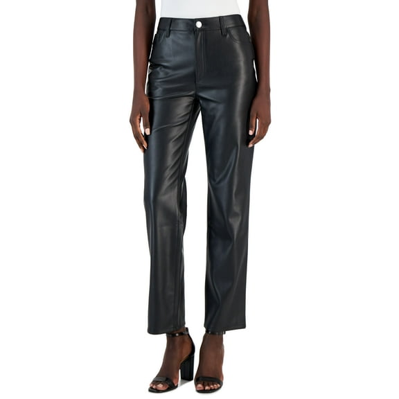 Petite Faux-Leather Straight-Leg Pants Deep Black 12P