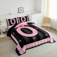 thumbnail image 3 of Manfei Initial Letter O Bedding Sets Full with Comforter,Cute Bowtie Duvet Insert,Pink Black Comforter Sets Full Size For Girls,Breathable Bedroom Decoration Reversible,3pcs, 3 of 8