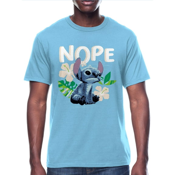 Disney Stitch T-Shirt Men's Nope Tropical Floral Design Adult Graphic Tee