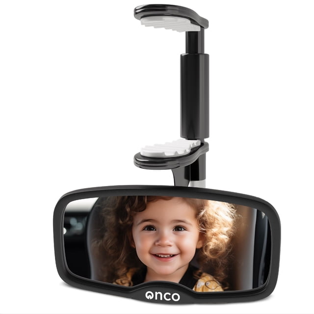 Onco Espejo de coche para bebé orientado hacia adelante - Espejo de coche con clip para bebé, Espejo de bebé 100% inastillable y a prueba de sacudidas para viajes en coche, Espejo de asiento de coche