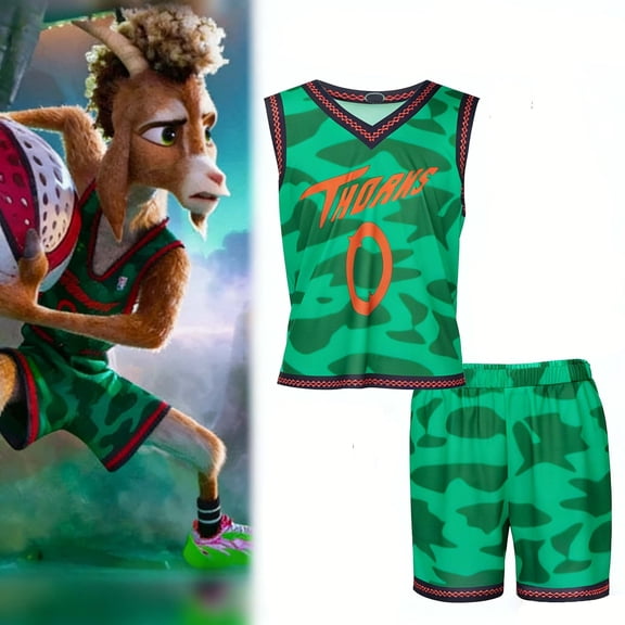 WKSCLPAI Goat Green Camo Basketball Jersey & Shorts Set - "Thorns" Team Uniform for Youth & Adults - Breathable Athletic Sportswear for Training & Casual Wear(Men's S)