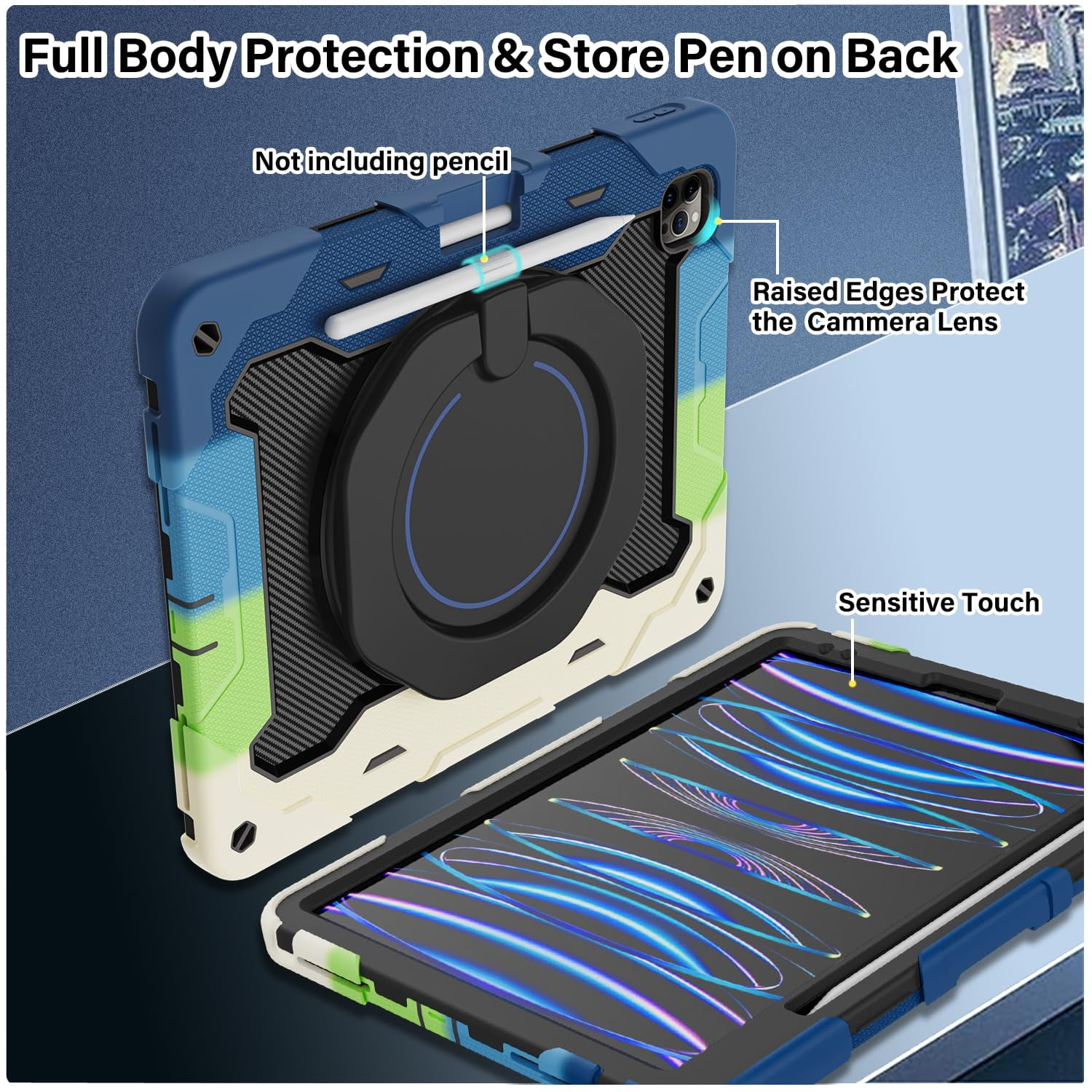 ROISKIN for iPad Pro 12.9 inch Case (6th/5th/4th/3rd generation)with Screen Protector for Kids, 360 Kickstand,Handle, Pencil Holder,Shoulder Strap Heavy Duty Rugged 12.9 iPad Case