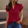 thumbnail image 4 of Htigea Women Summer V-Neck Tops Ruffle Short Sleeve T Shirts Casual Dressy Office Business Blouse Wine XL, 4 of 7