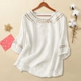 thumbnail image 2 of ZHENHONG T Shirts for Women,Solid Ladies' Casual Cotton Linen Blouse Classic Retro Drop Shoulder Embroidered T Shirt,White Women Blouses, 2 of 9