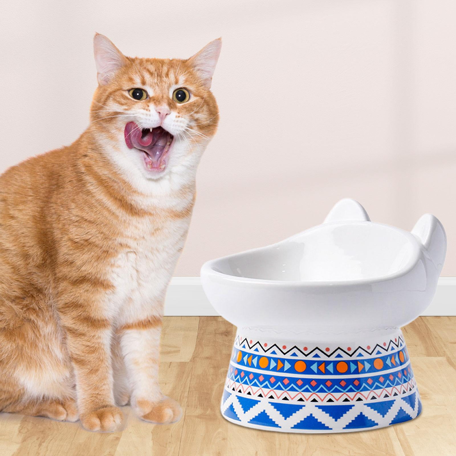 Single Bowl for Cat Dog Elevated Bowl Water Food Feeder Watering Dish Drinking Non Slip Container Ceramic Bowl Neck Protective Bowl for Cats Blue