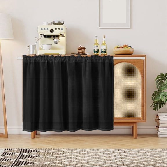 Waterproof Kitchen Cabinet Curtain, Oil & Dust Resistant Short Shelf Cover, No Drill Magic Tape Privacy Curtain for Sink Closet, 1 Count