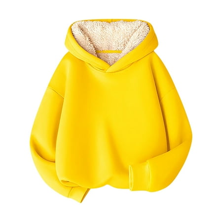 

Fonma Girls Casual Winter Warm Fleece Sherpa Lined Pullover Hooded Sweatshirt Yellow