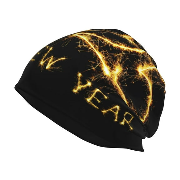 Xecao Happy New Year 2025 D Print Knit Hat,Winter Beanie for Men Women, Beanie Soft Warm Ski Stocking Cuffed Cap