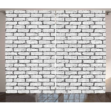 Ambesonne Grey and White Curtains 2 Panel Set, Retro Brick Wall, 108" x 96", Grey