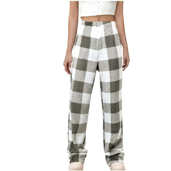 Inleife Plaid Pants for Women Warm Wide Leg Womens Fashion Printing Winter Causal Outing Full Length Pants