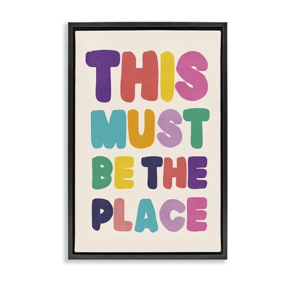 Stupell Industries Must Be The Place Phrase Text & Numbers Painting Black Floater Framed Canvas Art Print Wall Art, 17 x 25