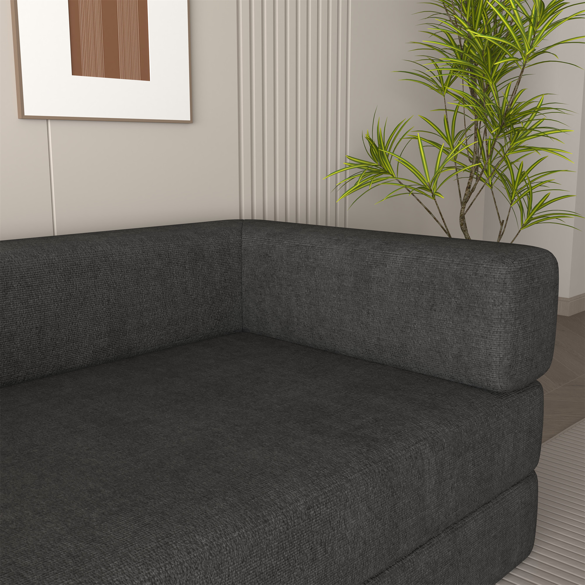 Aukfa Convertible Sleeper Sofa King Size Floor Futon Couch Bed for Living Room Bedroom, Corduroy, Gray