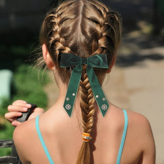 WHAMVOX  Velvet Bow Hair Clip Hairpin Rhinestone Clips Accessories for Girls Woman Bride Dark Green