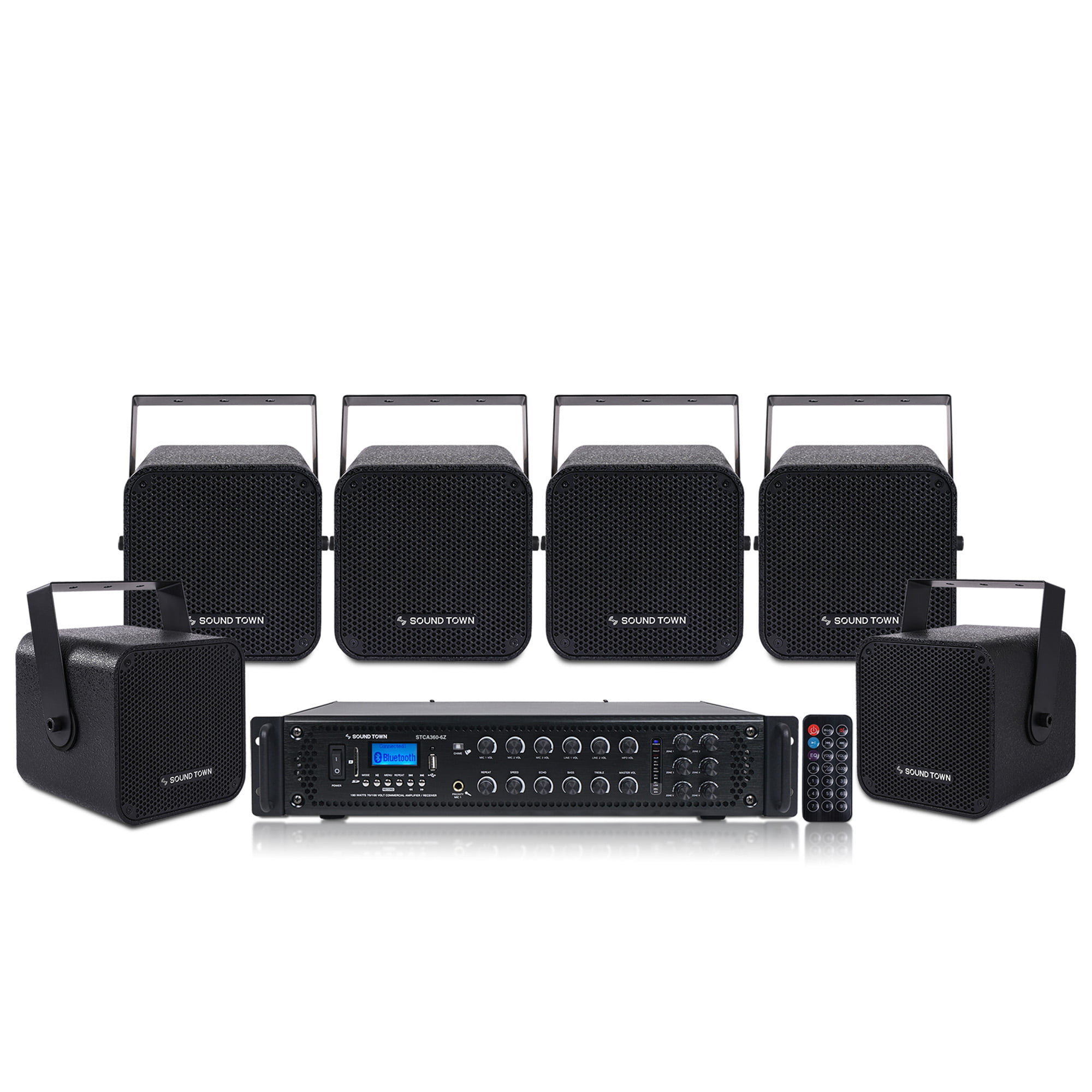 Black 5.25" 70v Wall Speakers+Amplifier For Restaurant/Office/Cafe/Bar/Hotel 8 