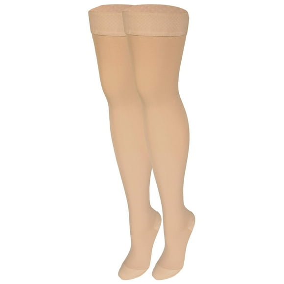 NuVein Medical Compression Stockings, 20-30 mmHg Support, Women & Men Thigh Length Hose, Closed Toe, Beige, X-Large