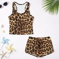 thumbnail image 5 of COEQINE Girls Two Piece Tankini Bathing Suit with Chest Pad, Crewneck Sleeveless Summer Swimwear, Modest Rash Guard Set Swimsuit for Little Kid 6-7 Years, Leopard Fur Print, 5 of 8