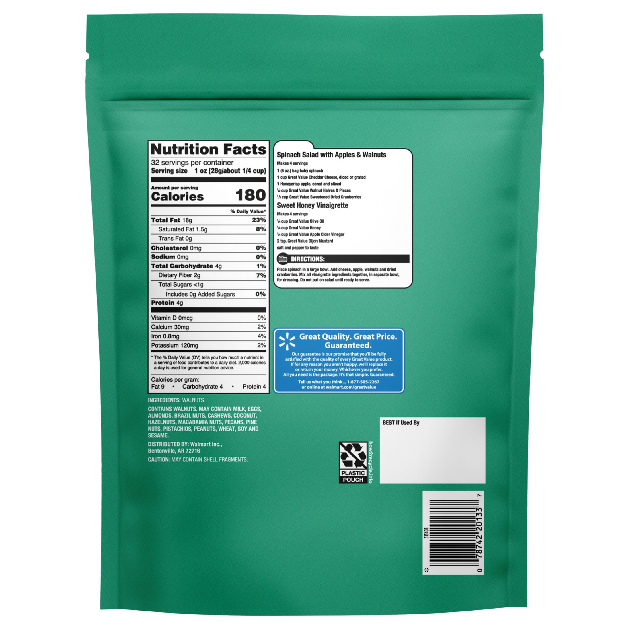(6 pack) Great Value Walnuts Halves & Pieces, 32 oz