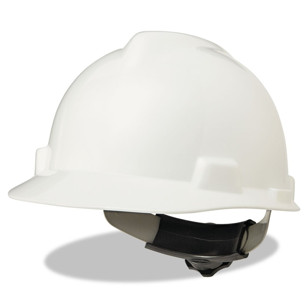 MSA 475358 V-Gard Cap Style Safety Hard Hat With Fas-Trac III Ratchet Suspension | Polyethylene Shell, Superior Impact Protection, Self Adjusting Crown Straps - Standard Size in White