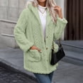 thumbnail image 5 of Tusihei Women's Collared Hooded Long Sleeve Fuzzy Coat Warm Button Down Cardigan Outerwear Casual Fall Winter Solid Sweater Jacket, Green L, 5 of 8