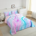 thumbnail image 3 of Feelyou Teens Dreamy Artwork Full Size Comforter Sets, Modern Fashion Stripes Bedding Comforter Set, Blue Pink Abstract Reversible Bedding Sets, Luxury Bedroom Decor, 3pcs, 3 of 8