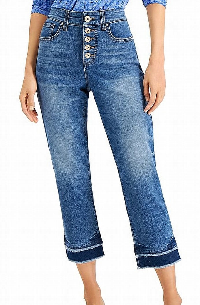 Womens Jeans Button Fly Straight-Leg 