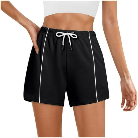 SAFUNY Women s Drawstring Striped Athletic Shorts Elastic Waist Pocketed Workout Bottoms Black L