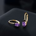 thumbnail image 4 of Gem Stone King 18K Yellow Gold Plated Silver Purple Amethyst and Black Diamond Leverback Earrings for Women (0.97 Cttw, Gemstone February Birthstone, Oval 6X4MM, Round 2MM, 3/4 inch), 4 of 5