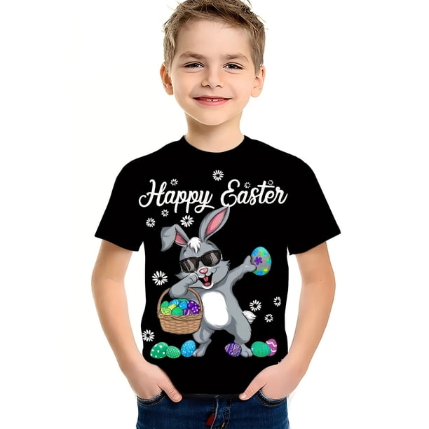 Boys' Summer Short-Sleeve T-Shirt with an 'Easter Bunny Egg' Print