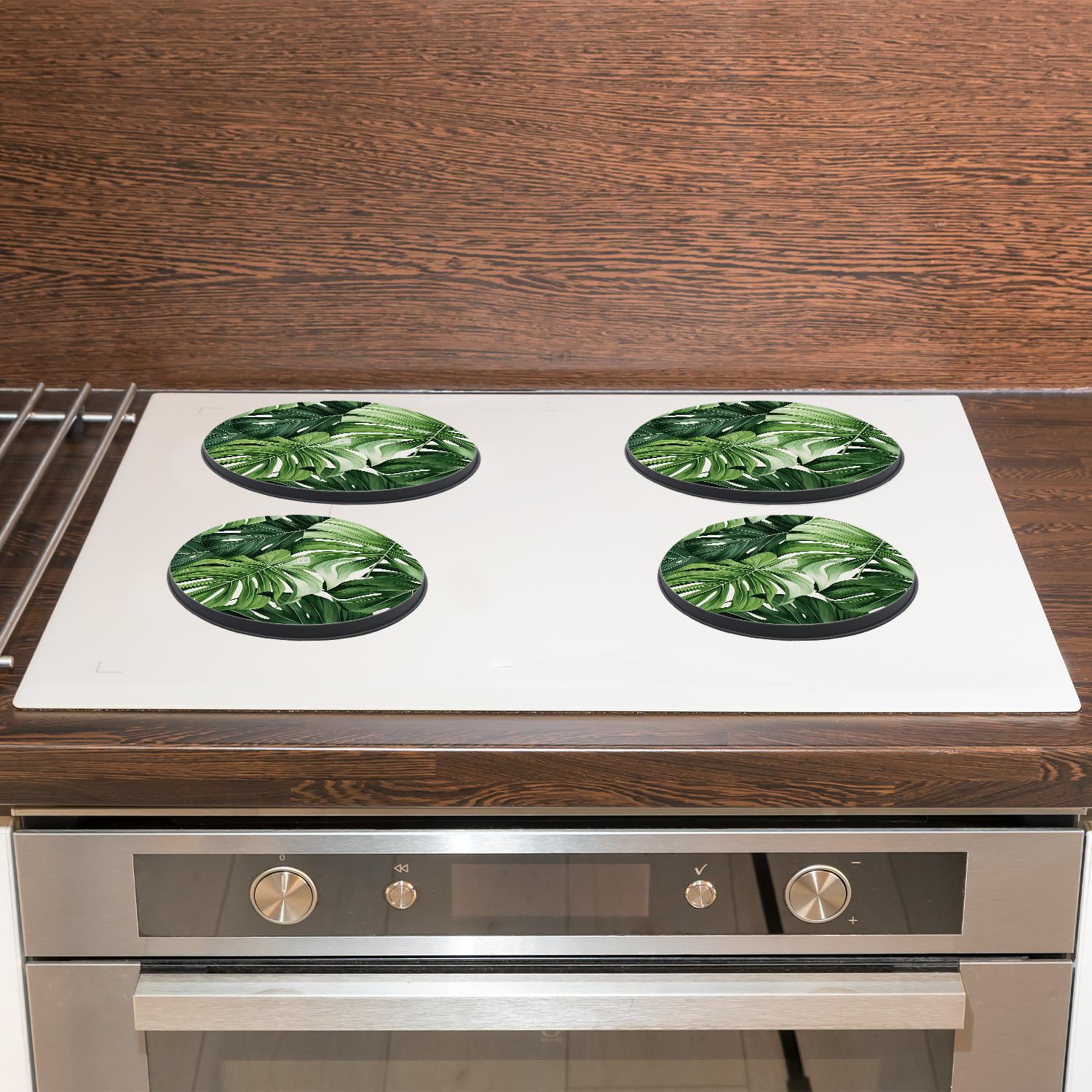 Stove Burner Covers 4 Pcs for Home Decor Cooktop Decorative ,palm leaf Art, Round Electric Stove Burner Covers 8Inch And 10Inch
