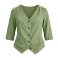 thumbnail image 5 of bovemsi Blouses for Women Dressy Casual Cotton Linen V Neck 3/4 Sleeve Button Down Color Shirts Cute Summer Tops, 5 of 6