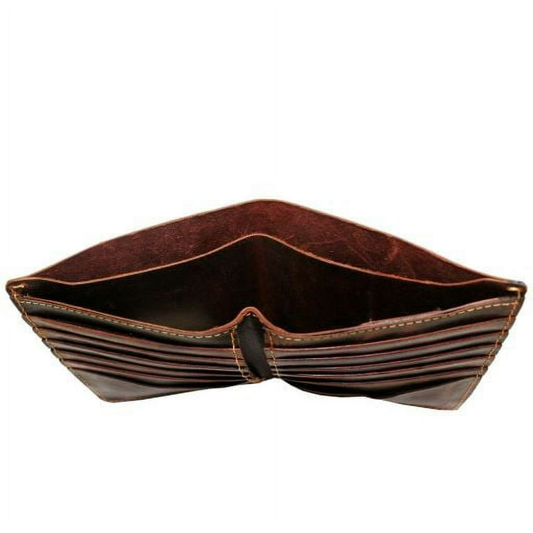 Brown Rustic Texture Pure Leather Bi-Fold Wallet for Men's Key