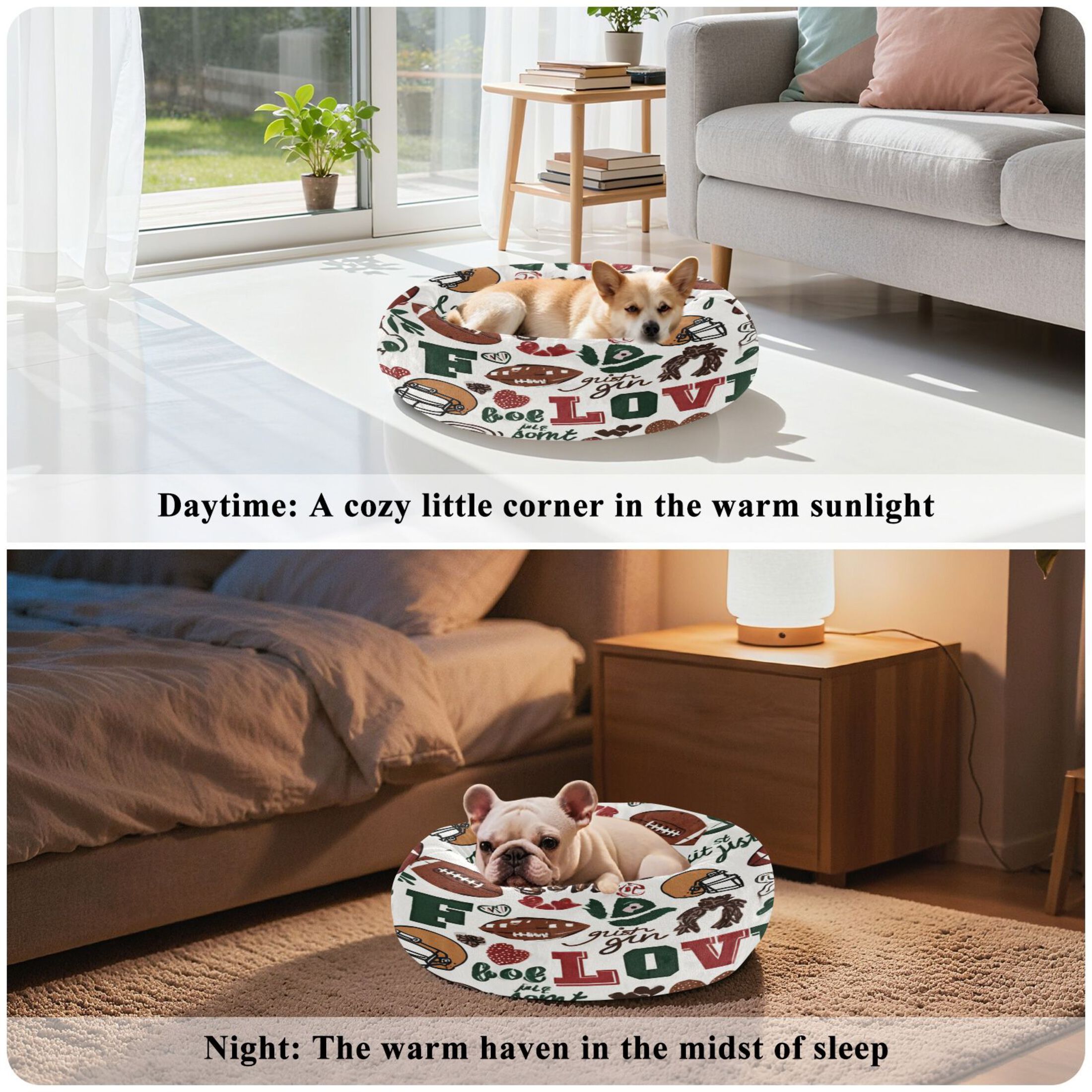 Iauyy Pet Couch Donut Cat Bed for Indoor Cats/Small Dogs Washable & Machine with Non-slip Bottom Calming Cat Furniture, Love Sports (M)