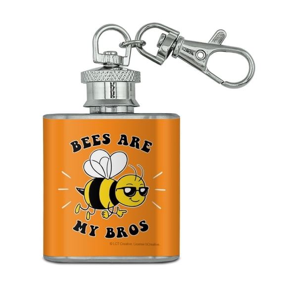 Bees Are My Bros Funny Humor Stainless Steel 1oz Mini Flask Key Chain