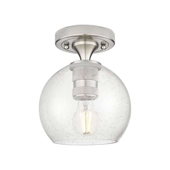 434-1F-SN-G124-6 Innovations Lighting Crown Point - 1 Light Flush Mount-7.63 Inch Tall and 5.88 Inch Wide-Satin Nickel Finish-Seedy Glass Color