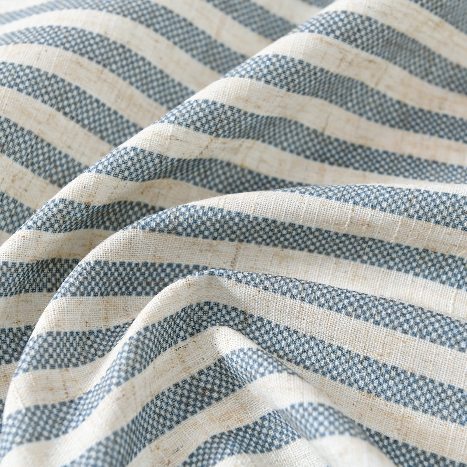 TOPICK Striped Kitchen Curtains and Valance Set 36 Inch Small Linen Curtains for Cafe Living Room Bathroom Farmhouse 3 Pieces Set Rod Pocket Blue
