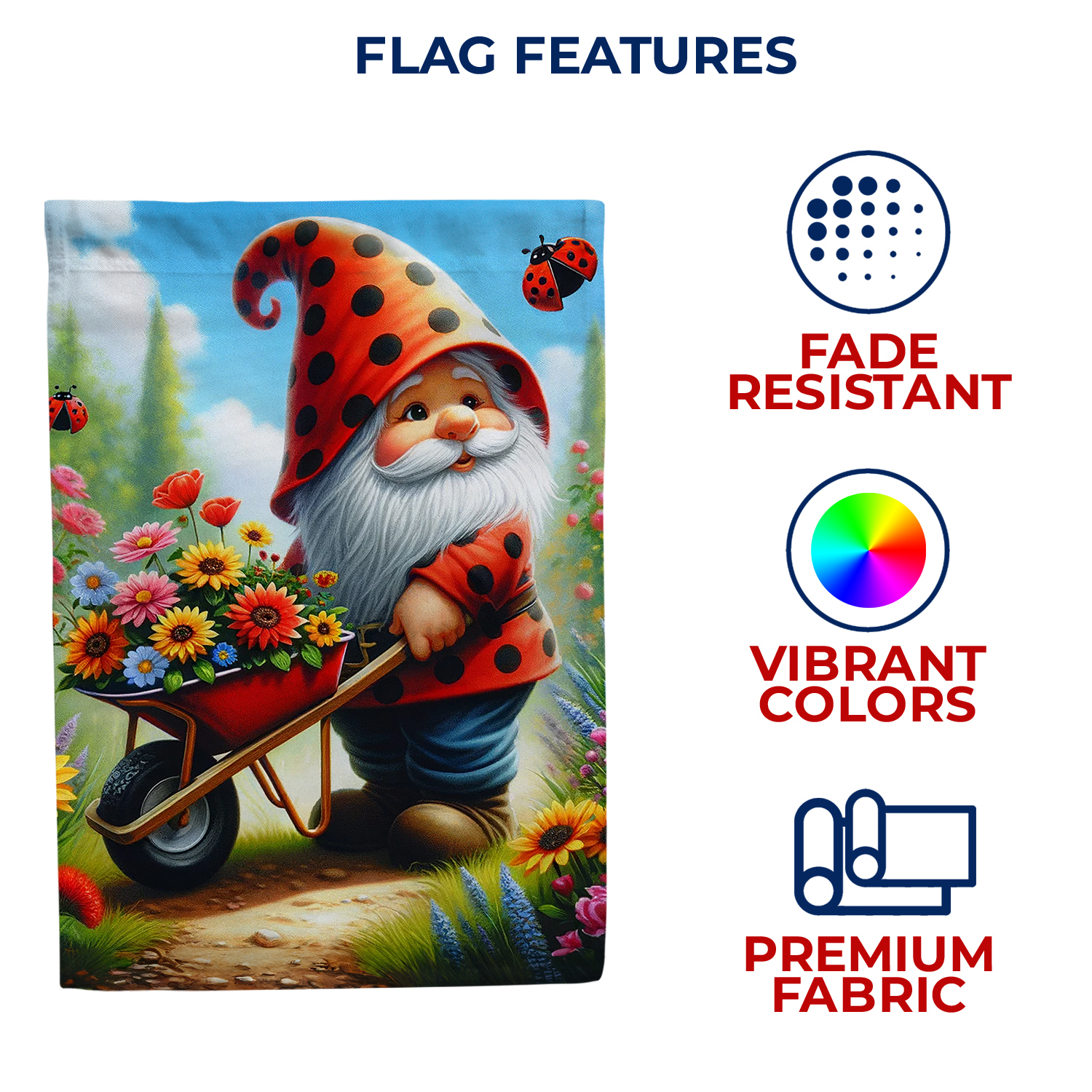 America Forever Garden Gnome House Flag 28 x 40 inch Double Sided Gnome Wheelbarrow Flowers Spring Summer Seasonal Outdoor Yard Decorative Flag