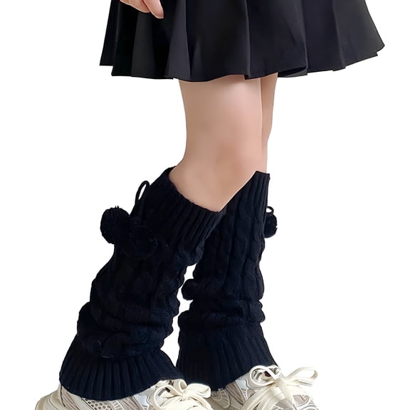 TELOLY Socks for Teen Girls Ankle Heap Knit Long Socks Boot Socks Leg Warmer Fall and Winter Underwear for Girls Black Size 3-15