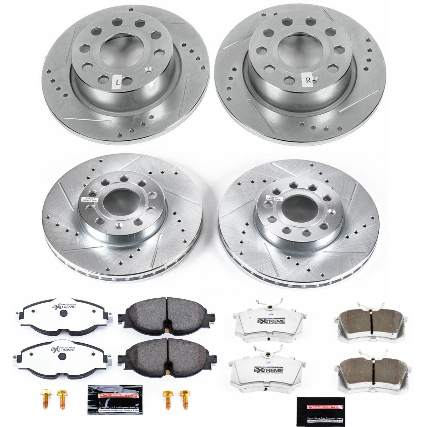 PowerStop Front and Rear Z26 Street Warrior Carbon-Fiber Ceramic Brake Pad and Drilled and Slotted Rotor Kit Fits: VOLKSWAGEN Select Models K7109-26