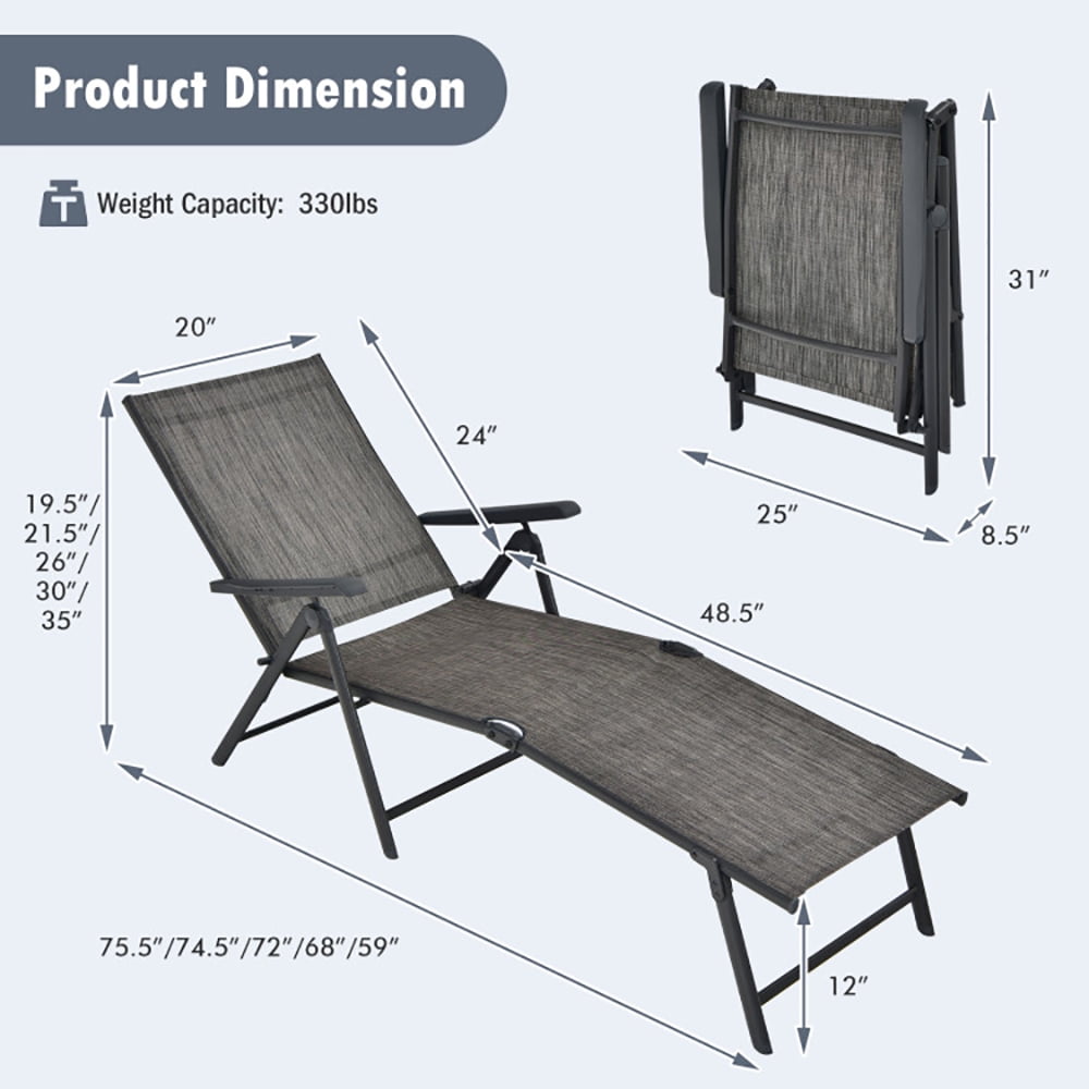 Aimee Lii Patio Foldable Chaise Lounge Chair with Backrest and Footrest, Patio Loungers, Gray Aimee Lii Patio Foldable Chaise Lounge Chair with Backrest and Footrest, Patio Loungers, Gray