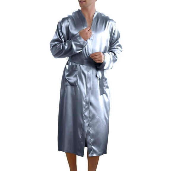 TBWNWG Mens Lightweight Long Sleeve Kimono Robe Cardigan Imitation Silk Nightshirt Summer Loungewear Home Wear Comfortable Pajamas,Size XL
