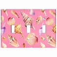 thumbnail image 2 of Metal Light Switch Wall Plate Outlet Cover (Colorful Sea Shells Pattern Pink - Triple Toggle), 2 of 2
