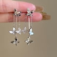 thumbnail image 3 of Pendientes de mariposa, pendientes colgantes de diamantes de imitación de cristal, pendientes de circonita estilo borla, pendientes colgantes de perlas largas para mujer, 3 of 5