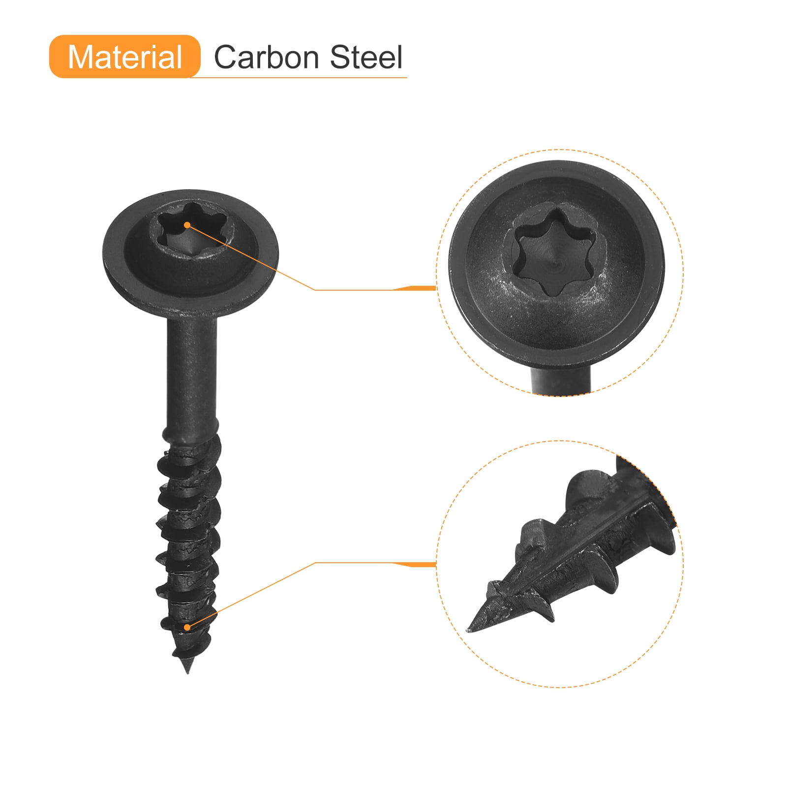 Uxcell #8 x 1-1/4" Round Washer Head Screws - 100pcs - Torx/Star Wood Screws, Black