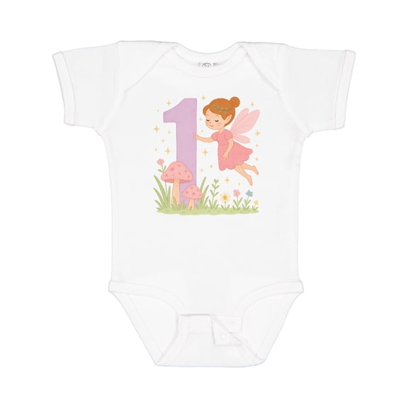 Inktastic 1st Birthday Fairy with Mushrooms and Flowers Boys or Girls Baby Bodysuit