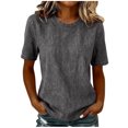 thumbnail image 2 of Women's Crew Neck Washed Short Sleeve Tee Loose Fit Vintage Denim Basic Tops for Women Gray S, 2 of 9