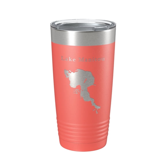 Lake Manitou Map Tumbler Travel Mug Insulated Laser Engraved Coffee Cup Indiana 20 oz Coral