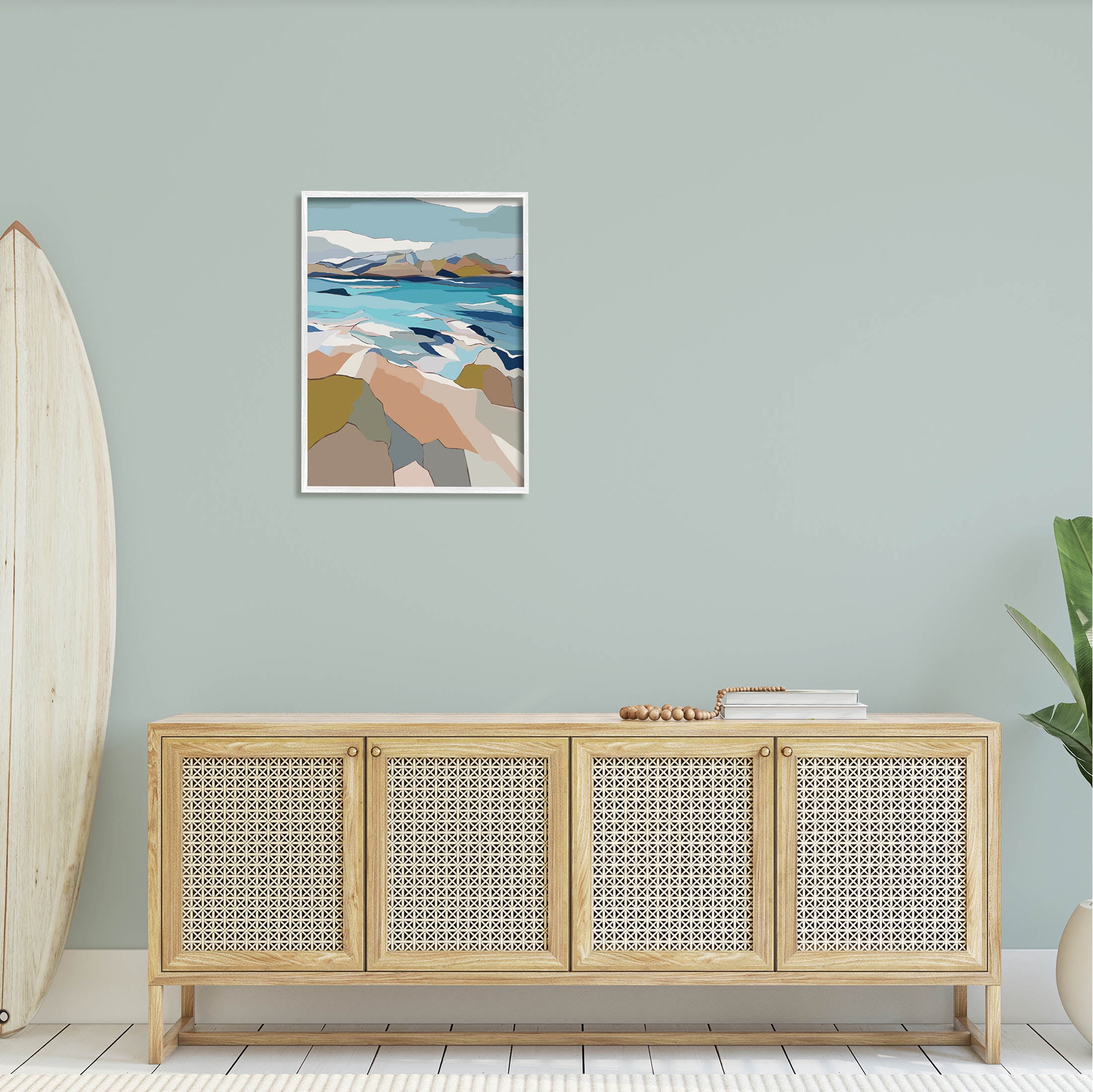 Stupell Industries Rocky Ocean Shore Beach Landscape Graphic Art White Framed Art Print Wall Art, Design by Nikita Jariwala